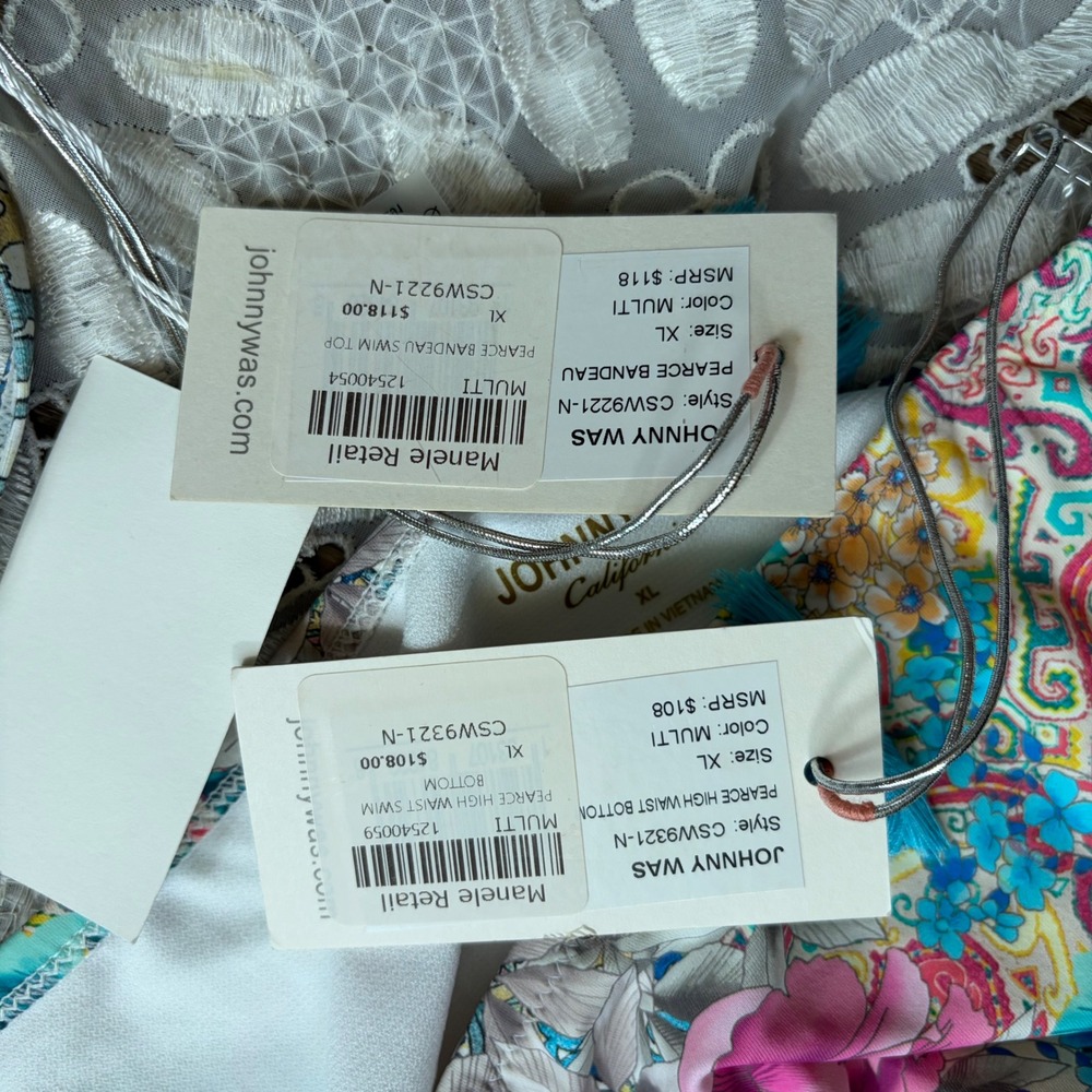 Johnny Was Pearce Bandeau Bikini Set High Waist Floral Patchwork Multi XL NEW - Picture 3 of 7